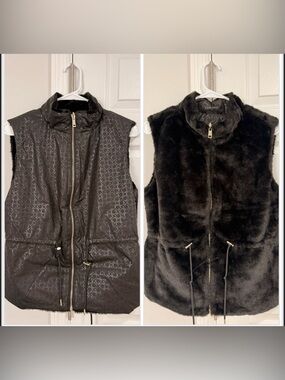 Guess Black Reversible Quilted & Faux Fur Vest